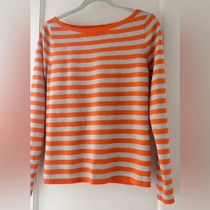 THEORY Striped Orange and Gray Boatneck Sweater